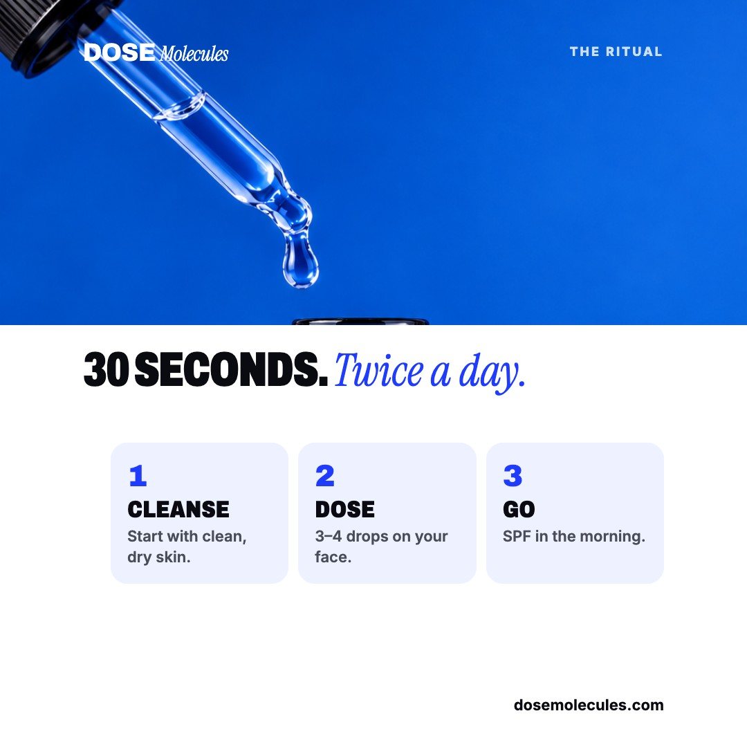 30 seconds, twice a day: cleanse, dose, go
